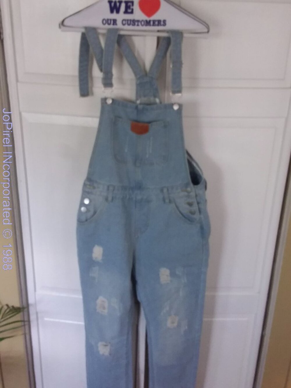 Distressed Styled Light Denim Blue On the Go Overalls